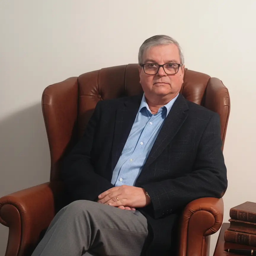 Dr. Milton Ferreira Filho sentado na Poltrona.