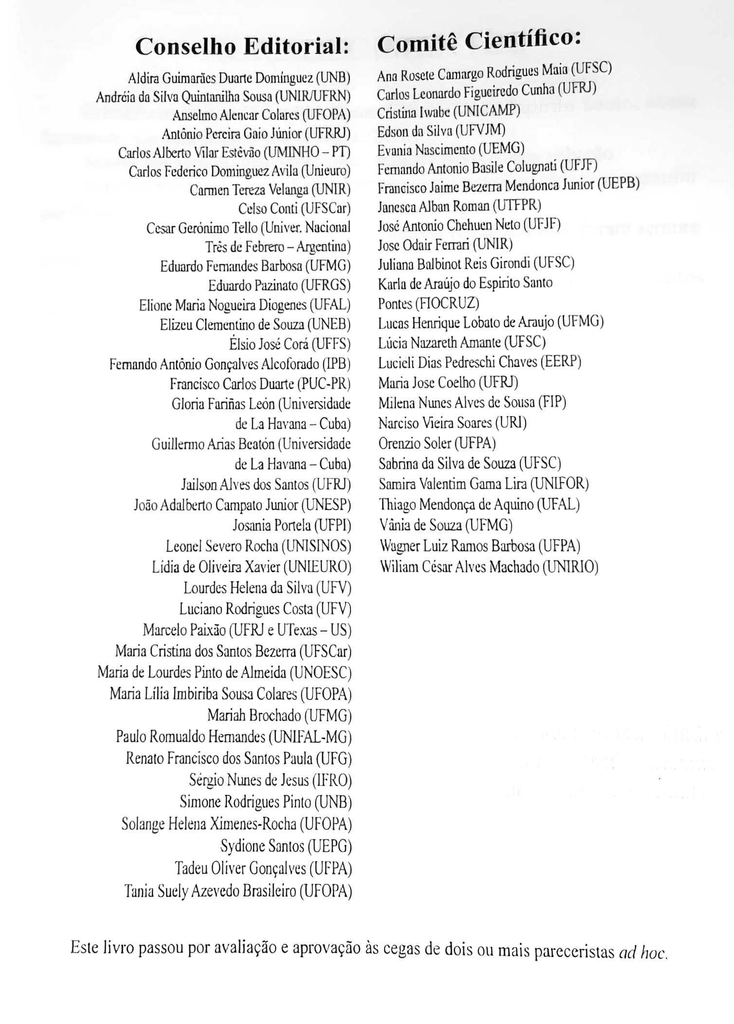 Conselho Editorial e Comitê Científico